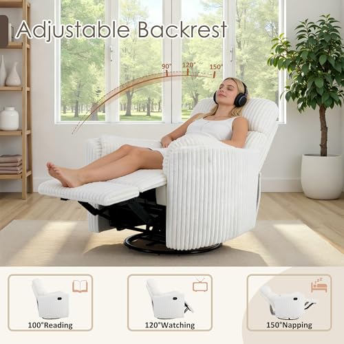 Sillón reclinable giratorio 360° tejido beige miniatura 4