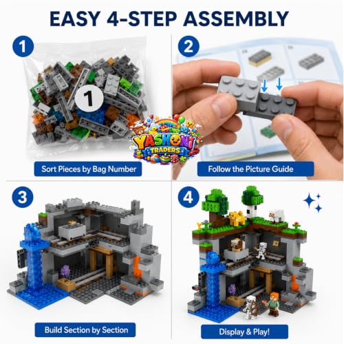 Image of Yashoni Building Blocks Toy Set for Kids | DIY STEM Construction Bricks with Mini Figures, Creative Models & Educational Play Set| Blocks Game (557, The Cave Mine)