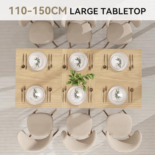 ARTETHYS Dining Table, 110-150cm Extendable Dining Table with Hidden Storage for 4-6 People, Large Kitchen Dinner Table with Metal Legs for Restaurant Home, Oak - Image 7