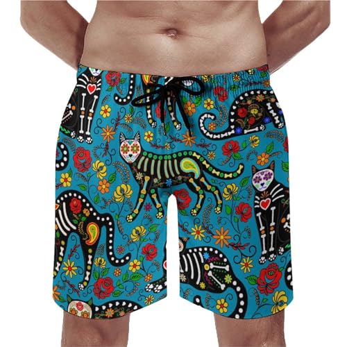 Shorts de bain homme chat squelette maillot de bain séchage rapide swim trunk poches