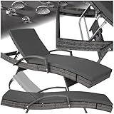 tectake® Polyrattan Sonnenliege, Alu Gartenliege mit 5-Fach Verstellbarer Rückenlehne, wetterfest, Outdoor Relaxliege mit weicher Polsterauflage, Rattanliege für Garten, Balkon und Terrasse - grau