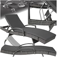 tectake® Rattan Sun Lounger with 5-Position Adjustable Backrest, Weather-Resistant Garden Daybed with Aluminium Frame & Quick Assembly, Soft Sun Lounger Cushion with Removable Cover - Grey