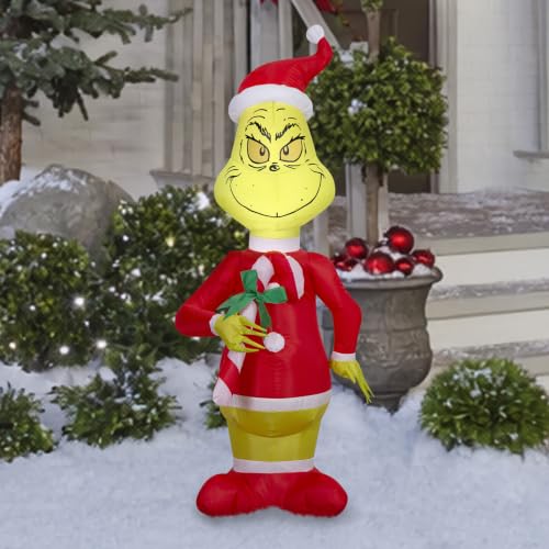 Gemmy Aufblasbarer Dr. Seuss Grinch mit Zuckerstange für drinnen und draußen, 122 cm – Ansicht 2
