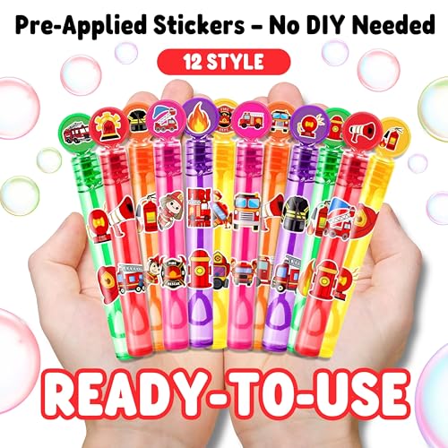 24PCS Fire Truck Mini Bubble Wands para Niños | Recuerdos de Fiesta, Suministros de Cumpleaños, Rellenos para Bolsas de Regalo, Recompensas de Aula miniatura 5