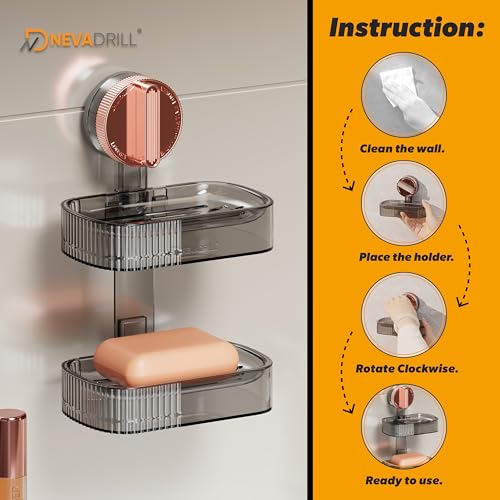 Image of Vacuum Sucker Soap Box - Punch-Free Wall Mounted Soap Holder for Bathroom & Kitchen, No-Drill Suction Cup Design [ND-1002RG]