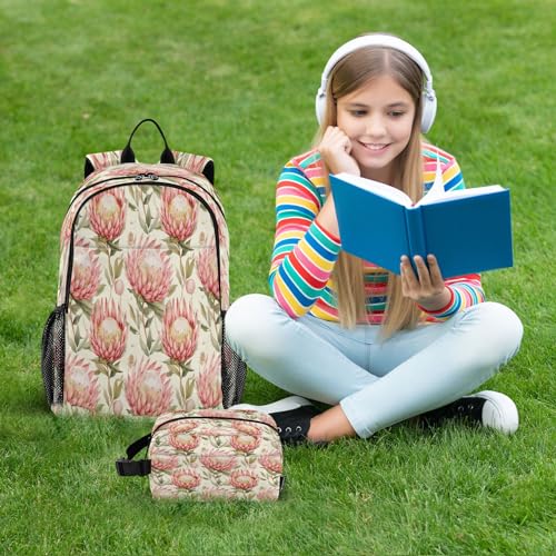 Sac à dos floral rose avec boîte à déjeuner pour enfants
