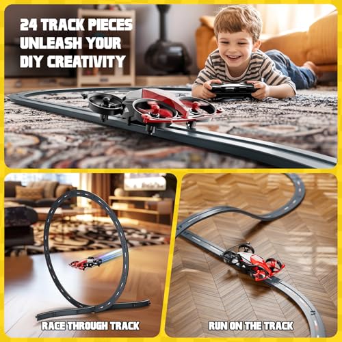 Drones for Kids 8-12, Mini Indoor Drone with 24 Piece Track Set, 2 in 1 RC Quadcopter & Flying Car Toys for Age 10-14 Boys with Jump Fly, Land Mode, Railcar Race,360 Flips,2 Batteries,Altitude Hold - Image 3
