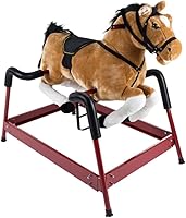Happy Trails Spring Rocking Horse: Plush Bouncy Ride-On Toy with Realistic Sounds, Wood Handles & Adjustable Stirrups for Kids 3-6 (Brown)