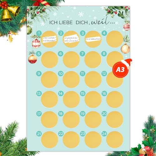 WenmthG Adventskalender zum Rubbeln - Ich Liebe Dich, Weil... - Adventskalender A3 Weihnachtskalender - Geschenk für Frauen - Geschenk für Freundin