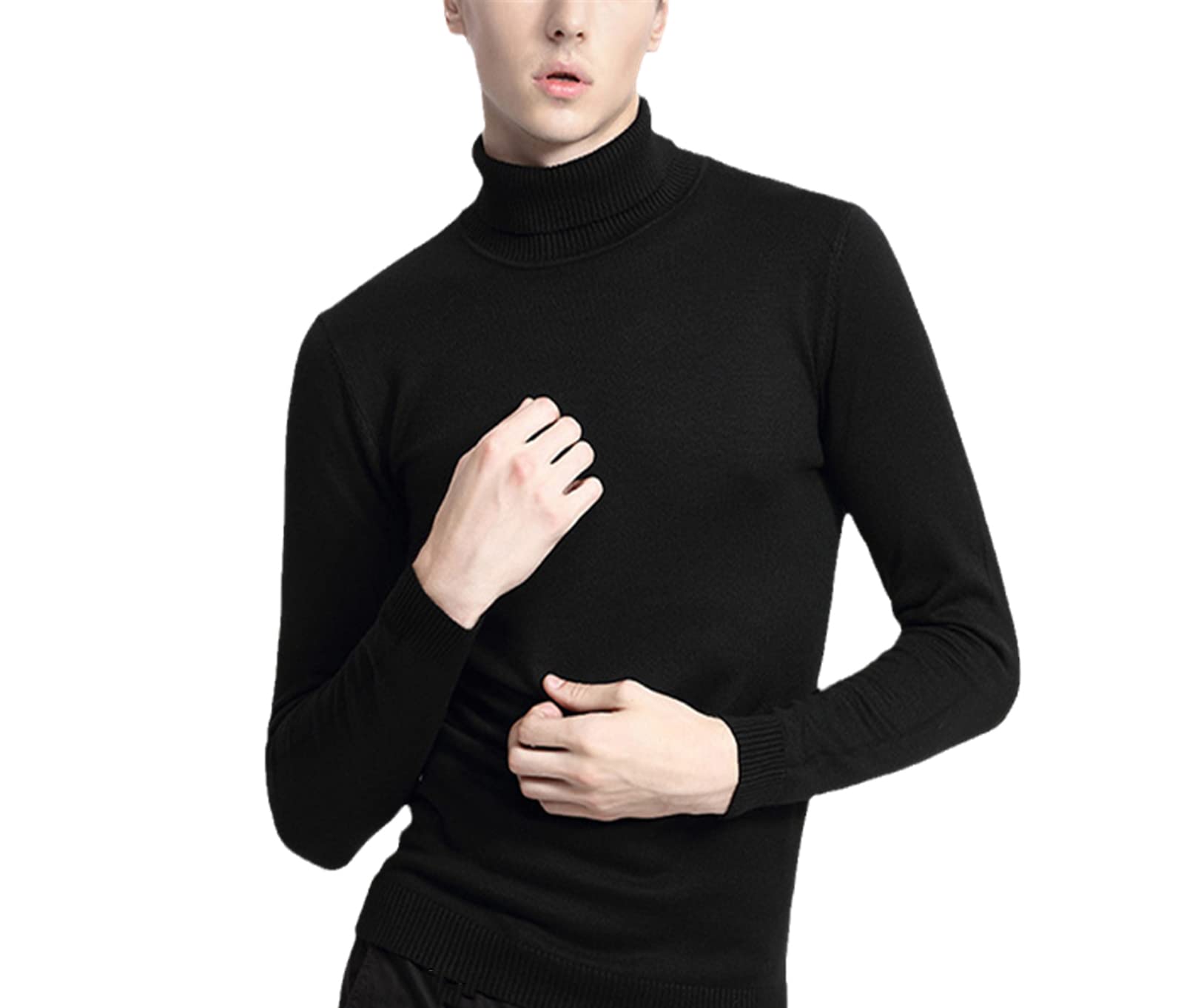 Vogrtcc Maglione Dolcevita da uomo Moda Casual Slim Fit Tinta unita Calore Pullover Maschio, Nero , XL