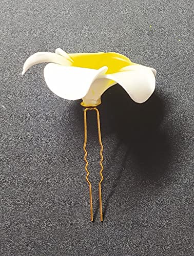 Image of Tia Crafts White Hawaii Plumeria Flower Hair Clips for Women & Girls | Artificial Bridal Bun Hair Pin for Wedding, Beach & Party (Set of 2 flowers)