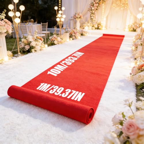 DASIAUTOEM Roter Teppich Läufer 1X10m, Hochzeitsteppich, Landebahn Event Teppich für Hochzeit Heiratsantrag Party Zeremonie Outdoor Zubehör