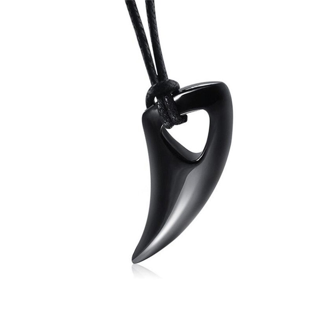 Mens Stainless Steel Wolf Teeth Pendant Alpha Spear Necklace with Adjustable Black Chain