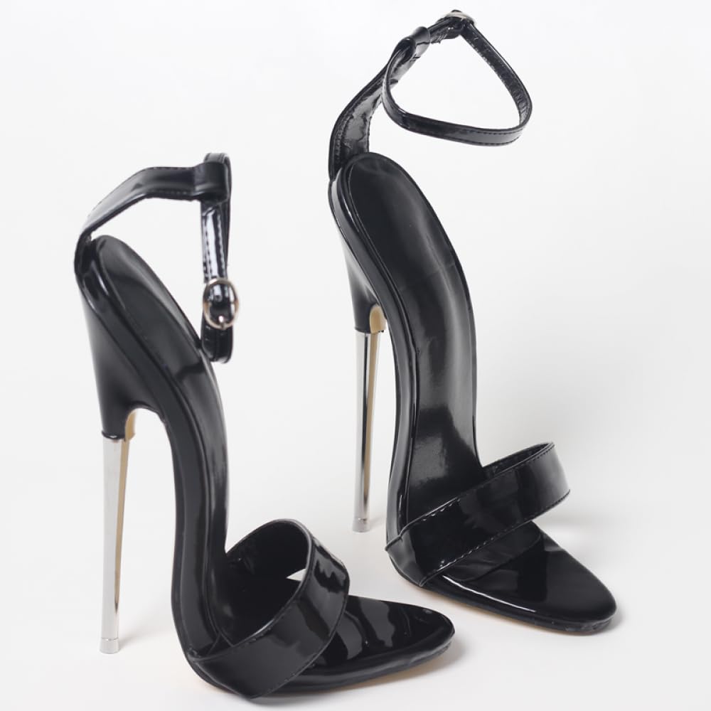 PROMI Tacones Altos Sandalias De Tacón Alto 18CM Stiletto Heels Metal Negro
