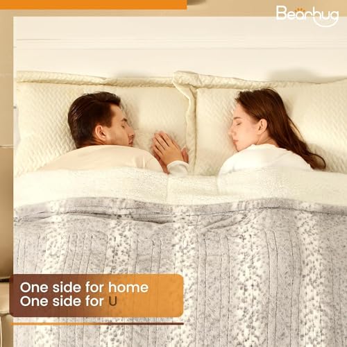 Bearhug Electric Blanket Queen Size 84" x 90", Dual Controllers, Faux Fur & Sherpa Heated Blanket, 10 Heating Levels & 1-12H Auto Off, Over-Heat Protect, ETL, Machine Washable