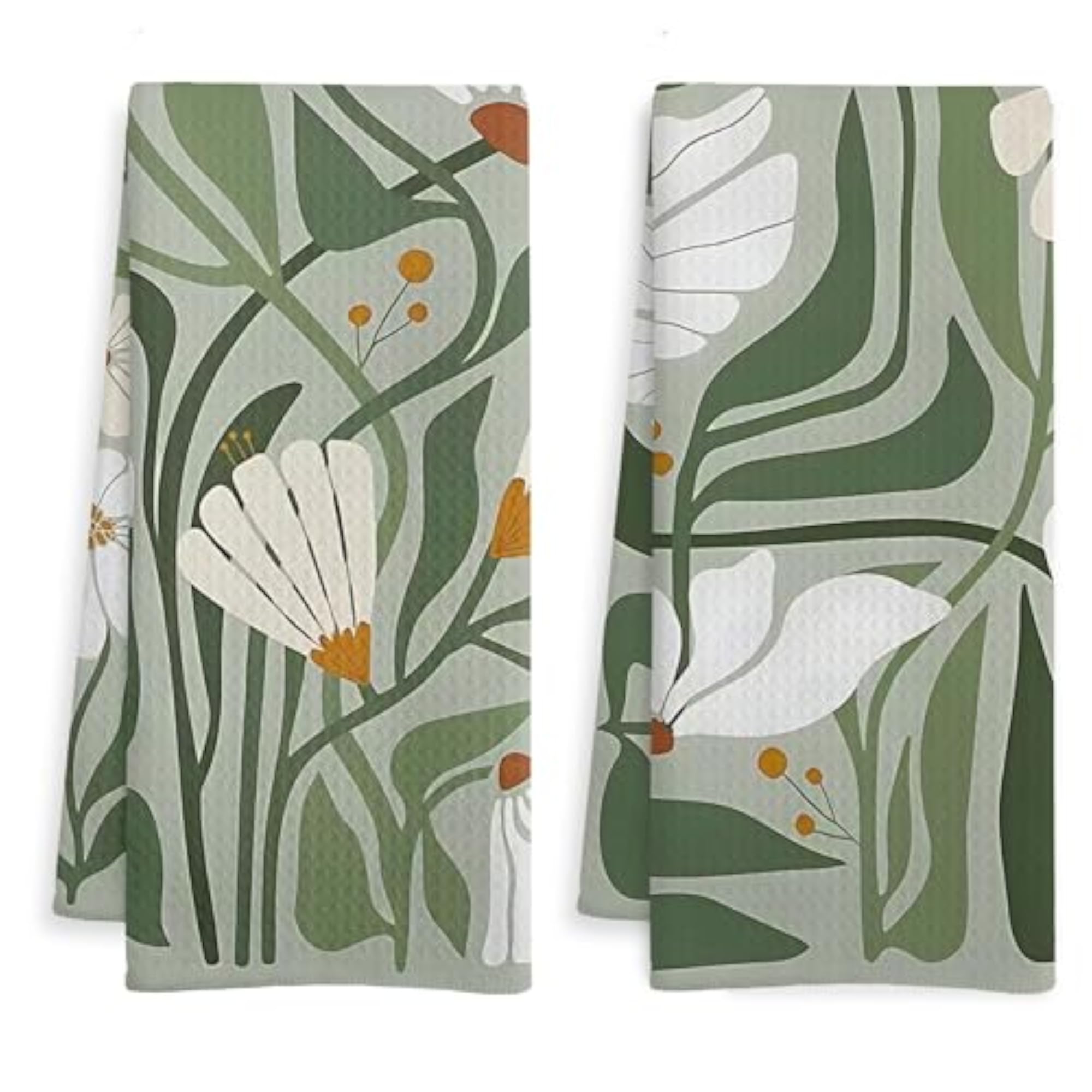 Abstract Boho Sage Green Floral Kitchen Towels