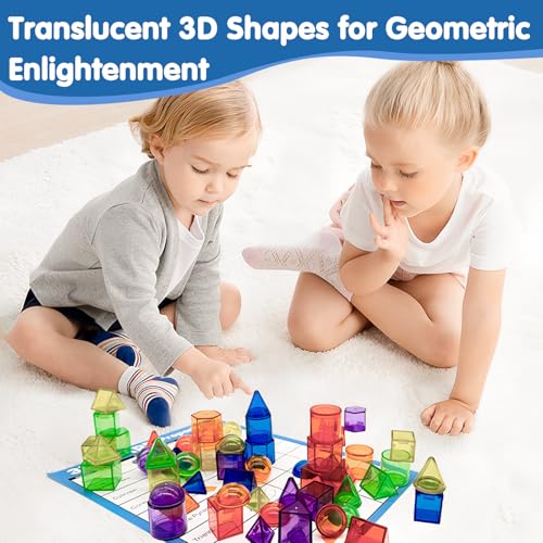 Image of 60 PCS 3D Shapes for Kids,Translucent Geometric Solids,Light Table Math Manipulatives for Teaching Geometry,Preschool & Kindergarten Classroom Homeschool STEM Learning Toy