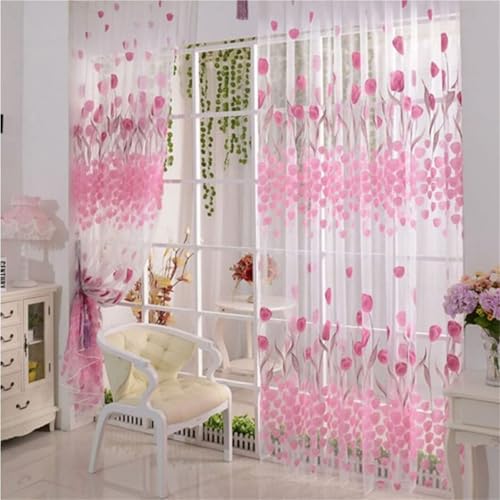FAWFCJD Cortina Transparente De Gasa con Estampado Floral Elegante, Cortinas 2 Paneles, Tratamiento Ventana Ligero, Filtrantes Luz, 100x200cm For Dormitorio, Sala Estar