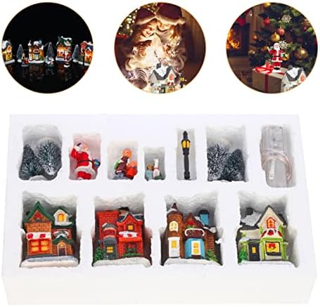 Veemoon Christmas House Town Decors Accessories Delicate Led Figurines Houses Models Lighted Tabletop Gift Luminous Building Decoration Village Lit : Glowing Doll