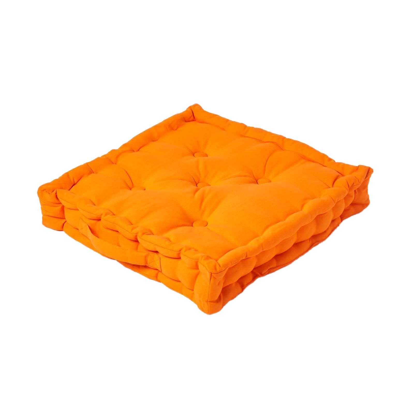 HOMESCAPES Luxury Floor Cushion Plain 100% Cotton Orange 50 x 50 x 10cm, Booster Cushion Seat Chair Pad Dining Thick & Plush Garden Floor Pillow for Kids Elderly Pets Indoor Outdoor Use