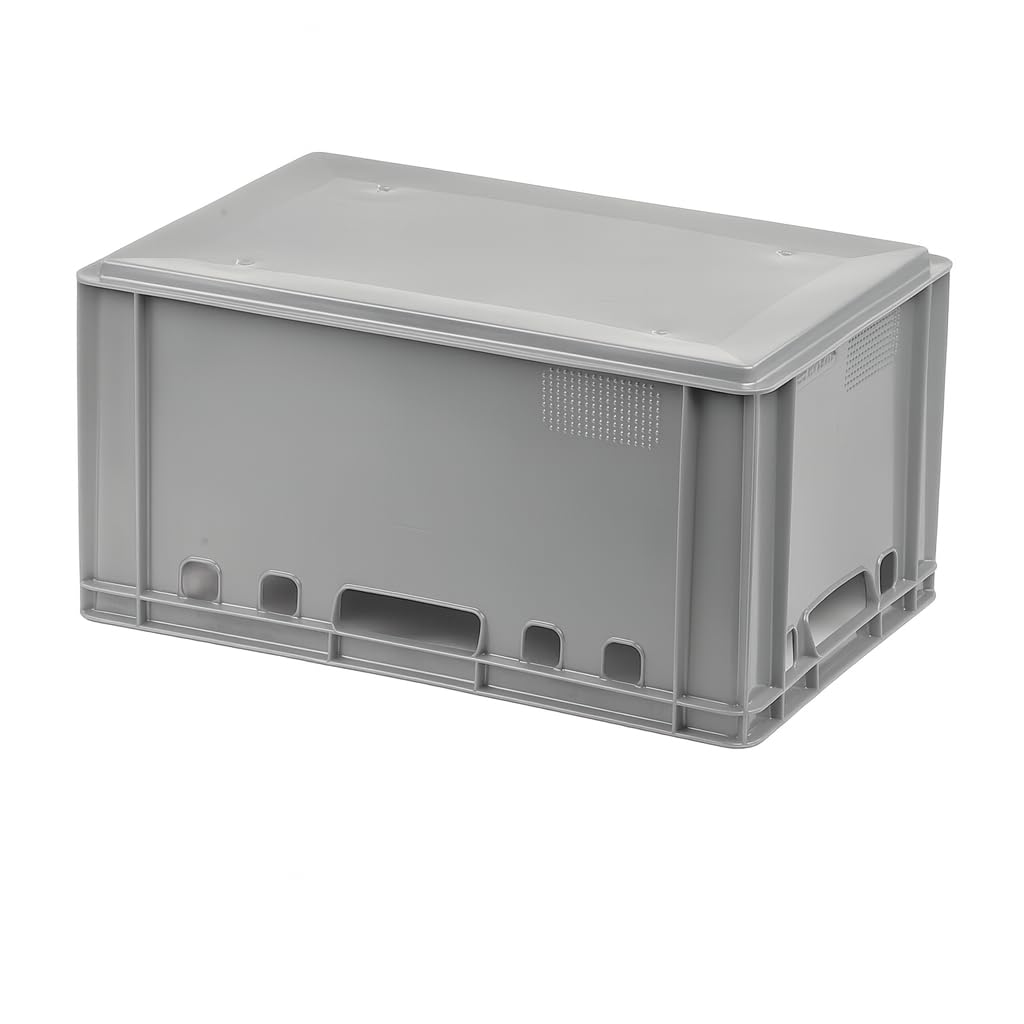 Logiplast 4 Stück graue E3 Kisten 600 x 400 x 300 mm Fleischkisten Lagerkisten Metzgerkisten mit Deckeln in grau
