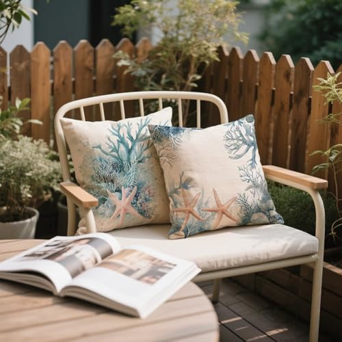 Housse coussin 70x70 bleu grand coussin extérieur imperméable de prestige
