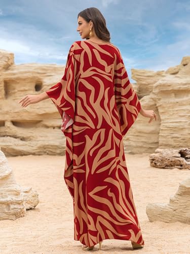 Image of KEYLORTING Plus Size Kaftan Dress Women, African Moo Moo Print Caftan, Batwing Dress, Beach Cover Up for Party and Loungewear
