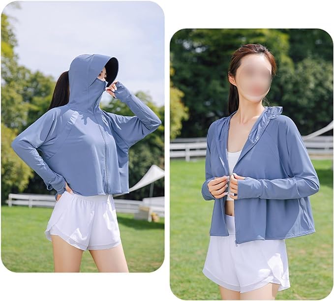 Image of SPF 50+ Long Sleeve UV Sun Protection Clothing Jacket Hiking Sun Shirt Zip Up Hoodie with Pockets For Summer