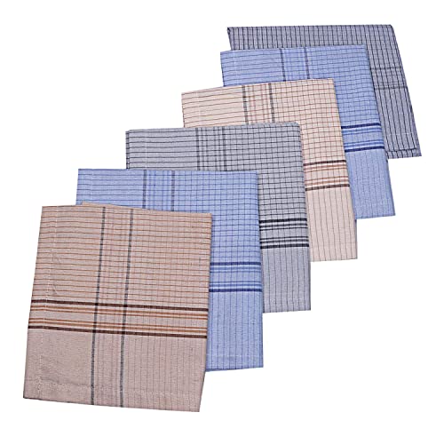 Kuber Industries Premium Safari Handkerchief For Men|Cotton Hanky For Men|Neat Stiched With Printed Checks ” 50×50 CM”|Pack of 6 (Multi)