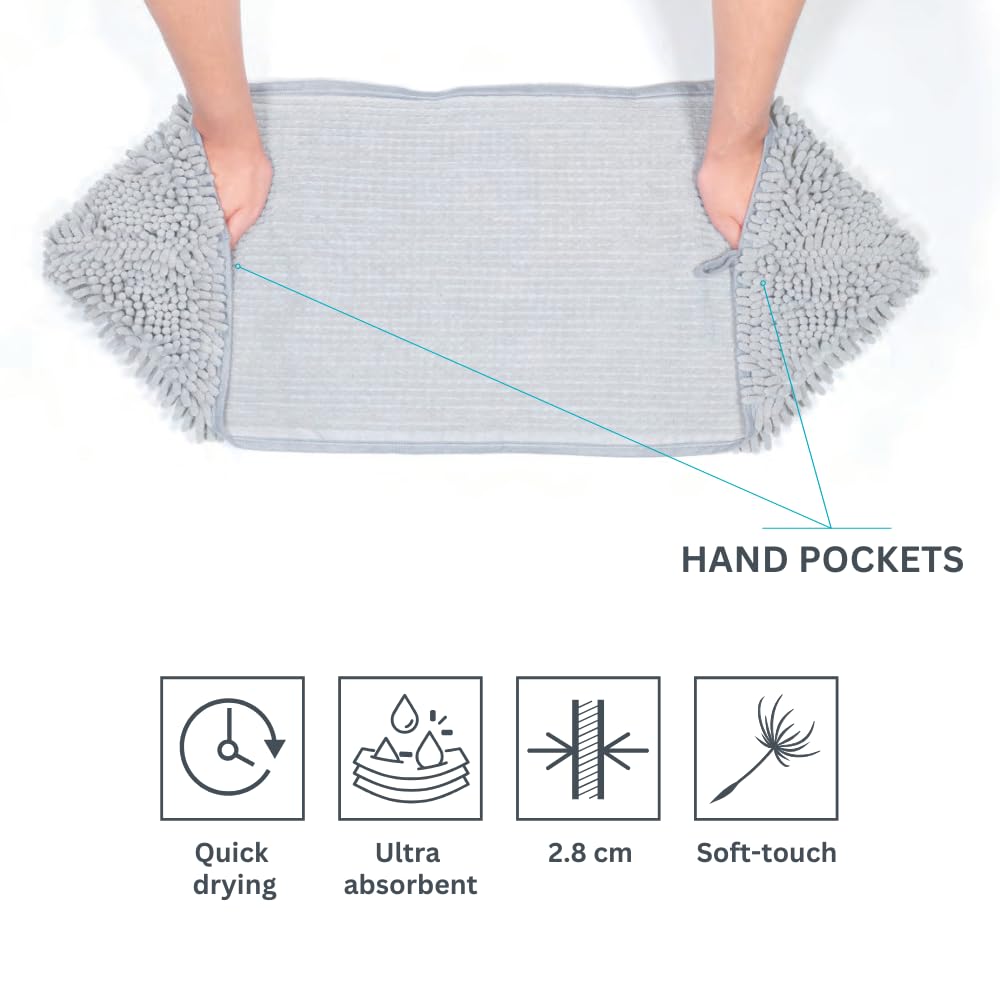 M-PETS Microfibre Dog Towel with Hand Pockets, Quick Drying Reusable Ultra Absorbent Thick Towel for Pets, 100% Chenille Fabric, Soft & Gentle Bath Towel for Dogs, Travel-Friendly, Small 2