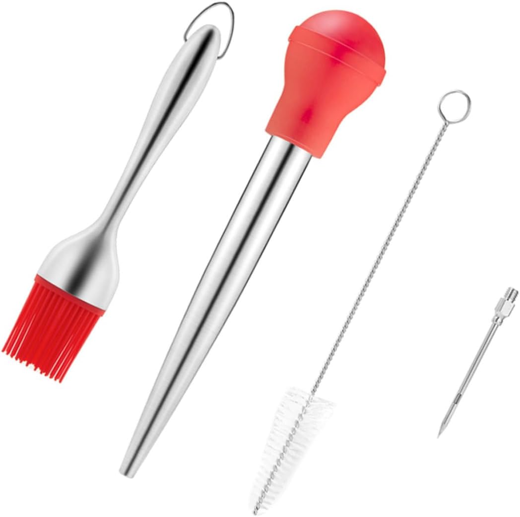 BESTOYARD 4pcs Stainless Steel Turkey Baster Set Silicone Brush Dropper Bbq Tool Kit for Basting Poultry