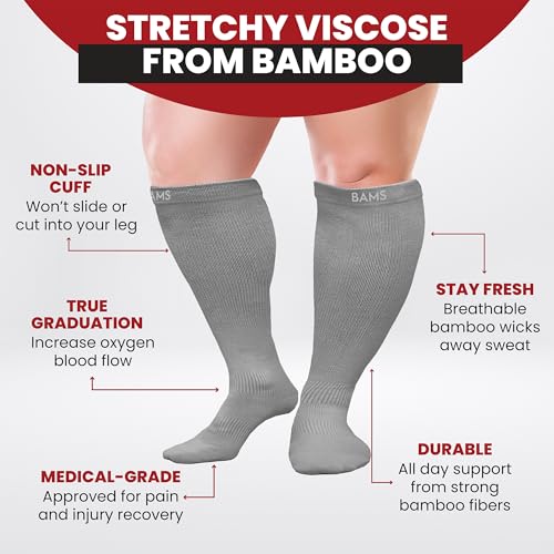 Image of BAMS Compression Socks Women & Men- Premium Bamboo Ultra Soft No-Smell 15-20 mmHg