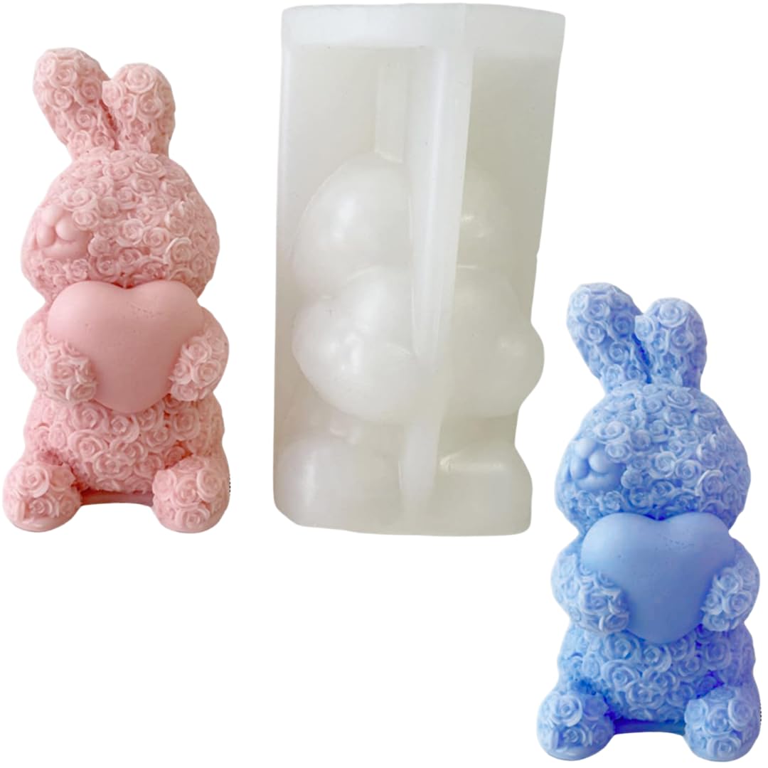 Rose Bunny with Heart Easter Silicone Candle Mould with Intrecate Pattern for Cake Cupcake Pudding Jelly Chocolate Decoration Handmade Soap Candle and DIY Crafts (Pack of 1)-image-33