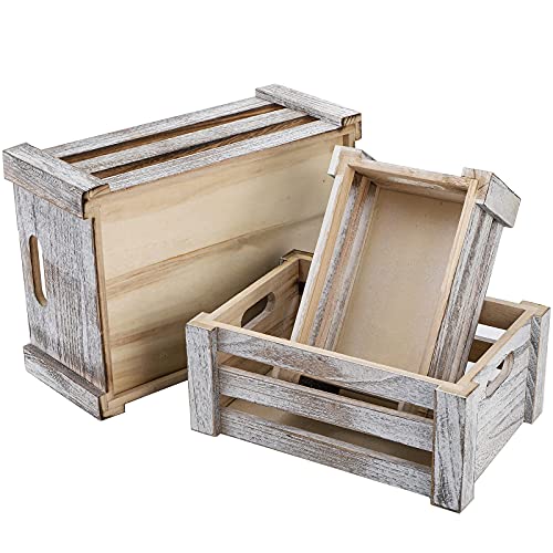 Zoofox Set Of 3 Wooden Storage Crates, Nesting Storage Container With Handles, Decorative Farmhouse Wood Basket For Home, Rustic Bathroom Decor #TOP7