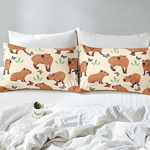 Parure de lit Capybara verte housse de couette 135x200 cm et taie d'oreiller animaux - 5