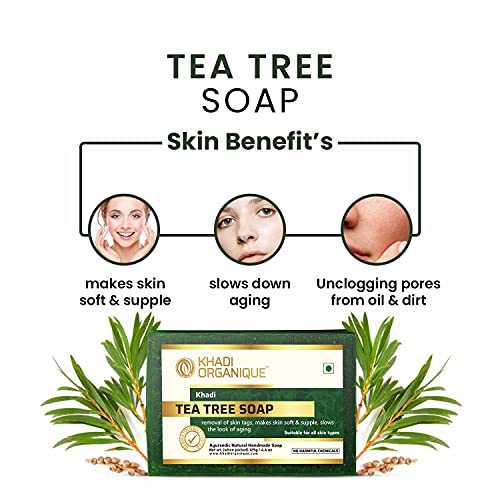 Image of Khadi Organique Natural Herbal Tea Tree Soap Pack of 3 (100% Organic & Handmade Soap)
