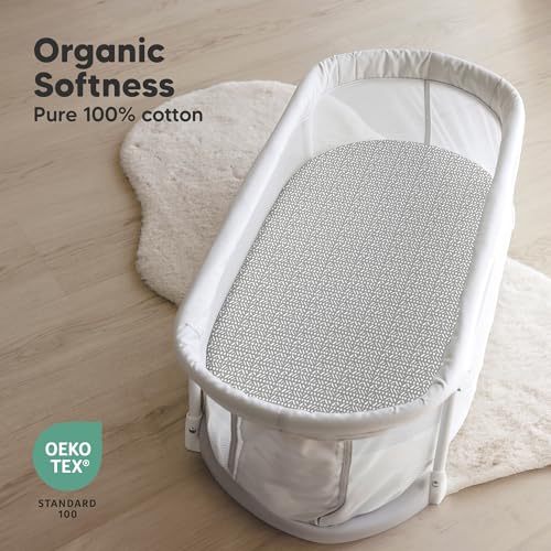 Image of 2-Pack Organic Bassinet Sheets for Girls, Boys - 100% Cotton Bassinet Mattress Sheets Compatible with Halo Bassinest Swivel Sleeper, Graco, Baby Delight, Chicco, Unisex Fitted Bassinet Sheets (Nordic)