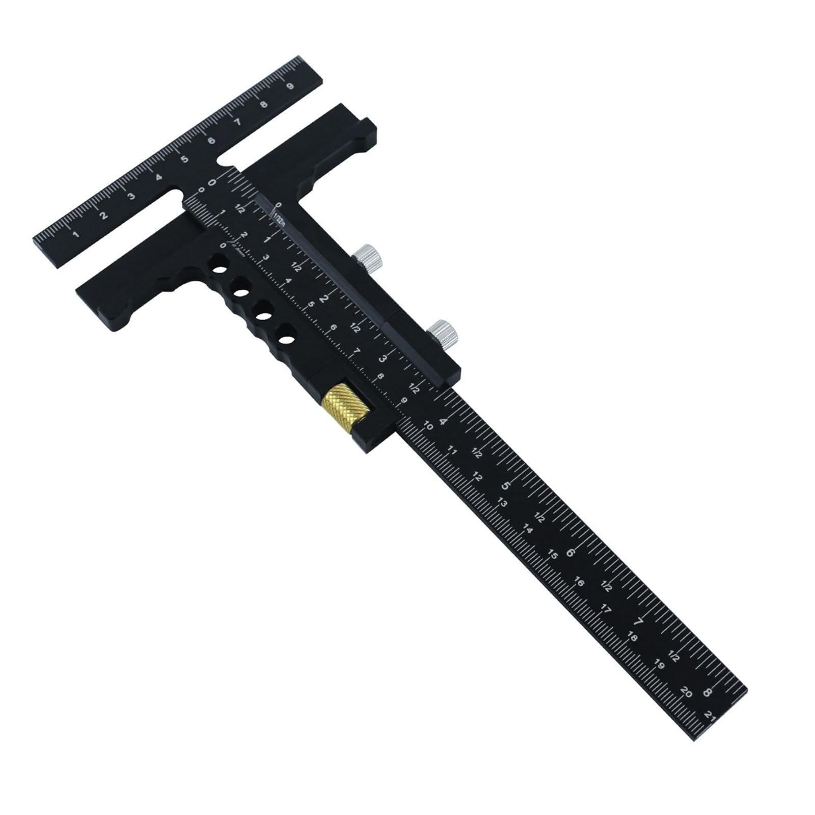 Marking Ruler T Shaped Woodwork Scriber Multifunctional Ruler Sliding Gauge Aluminium Alloy Ergonomic Portable for Workshop Woodworking with Fine Tuning (with Fine Tuning)