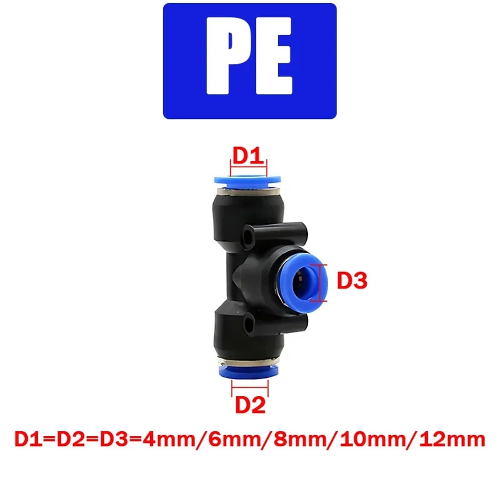 10pcs Air Pneumatic Fittings 4mm Fitting PU PV PY PE PM PK 304 Stainless Steel Hose Quick Couplings Pipe Connectors(PE)