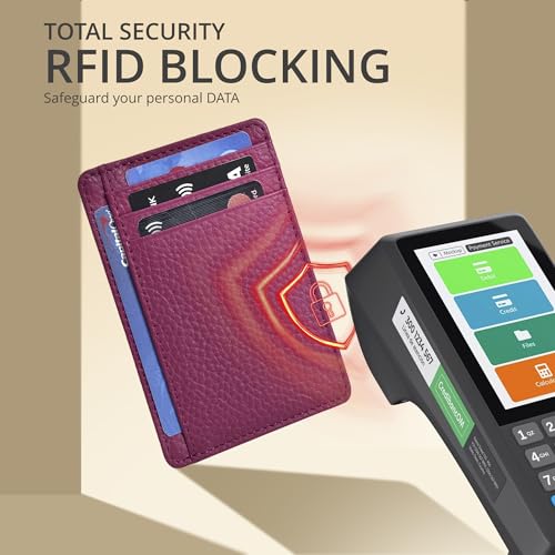 Image of Oak Leathers Leather Slim Minimalist Wallet for Men & Women RFID Front Pocket Leather Card Holder Wallets (Dark Pink)