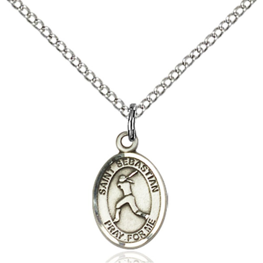 Bonyak Jewelry Saint Medal Collection Sterling Silver St. Sebastian Pendant 1/2 x 1/4 inches with Sterling Silver Lite Curb Chain
