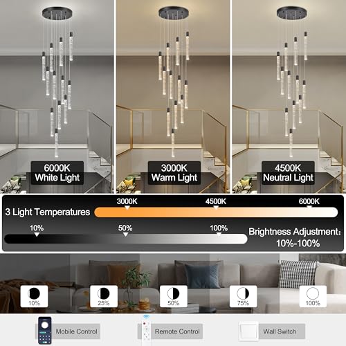 Image of 12-Lights Bubble Crystal Chandelier for Entryway High Ceiling,Black