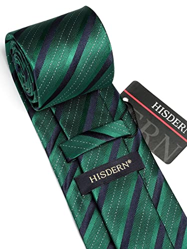 Image of HISDERN Stripe Tie Mens Ties with Pocket Square Set Classic 3.4'' Silk Formal Necktie Handkerchief for Business Wedding