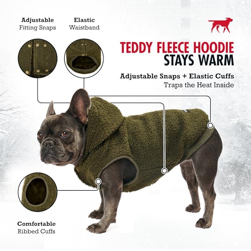 Tuff Pupper Fleece Dog Hoodie Sweater | Teddy Sherpa Outer & Soft Polar Fleece Lining | Adjustable Fit Winter Coat with Hood, Leash Hole, Ribbed Cuffs | for Small Medium Large XL XXL Dogs (Olive, XL) - Image 6