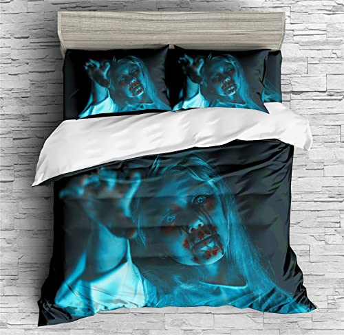 Earendel Funda Nórdica Película Terror Juego De Ropa De Cama Halloween Horrible Deco Asesino Terror Oscuro Aterrador 3/4PCS Fundas De Edredón Nórdico/Almohada/Sábanas (1,Cama 80/90(140×210cm)-4PCS)