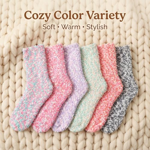 Image of Tipi Toe Womens Fuzzy Crew Socks with Anti Slip Grips Warm Cozy Fluffy Winter Slipper Socks Non Skid Home Socks for Women