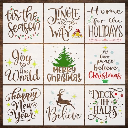 Set of 9 Christmas Stencils for Painting on Wood Art