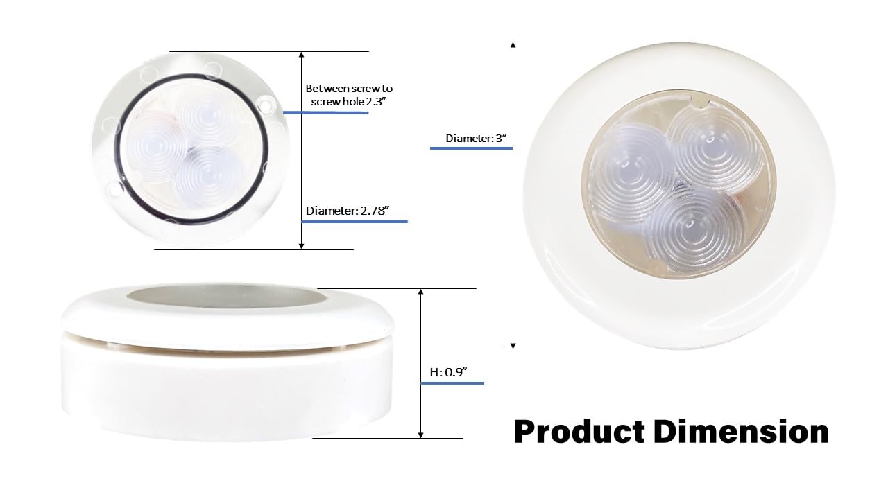 Pactrade Marine Blue LED Courtesy Light Ceiling Light Cabin Light RV Accent Interior Light White Plastic Housing 12V DC Flush/Surface Mount 3 Inches for RV Boat Pontoon Cabin