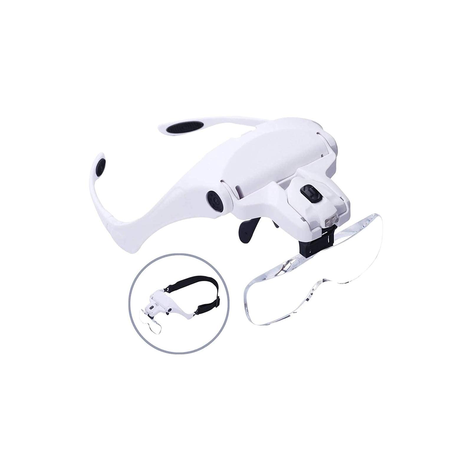 asdchZen Headband Magnifier,Head Mountlighted Magnifying Glasses,Led Lighted Eyeglass Head-Mounted Magnifier Headband Magnifier 1X To 3.5X Zoom With 5 Detachable Lenses Bracket And Hea