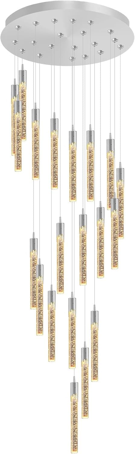 LED Lampy Wiszące Nowoczesne Cieniowane Żyrandol Sufitowy Lampa Foyer Wejście Przedpokój Oświetlenie Schodów (Srebrny, 20 Żarówek)
